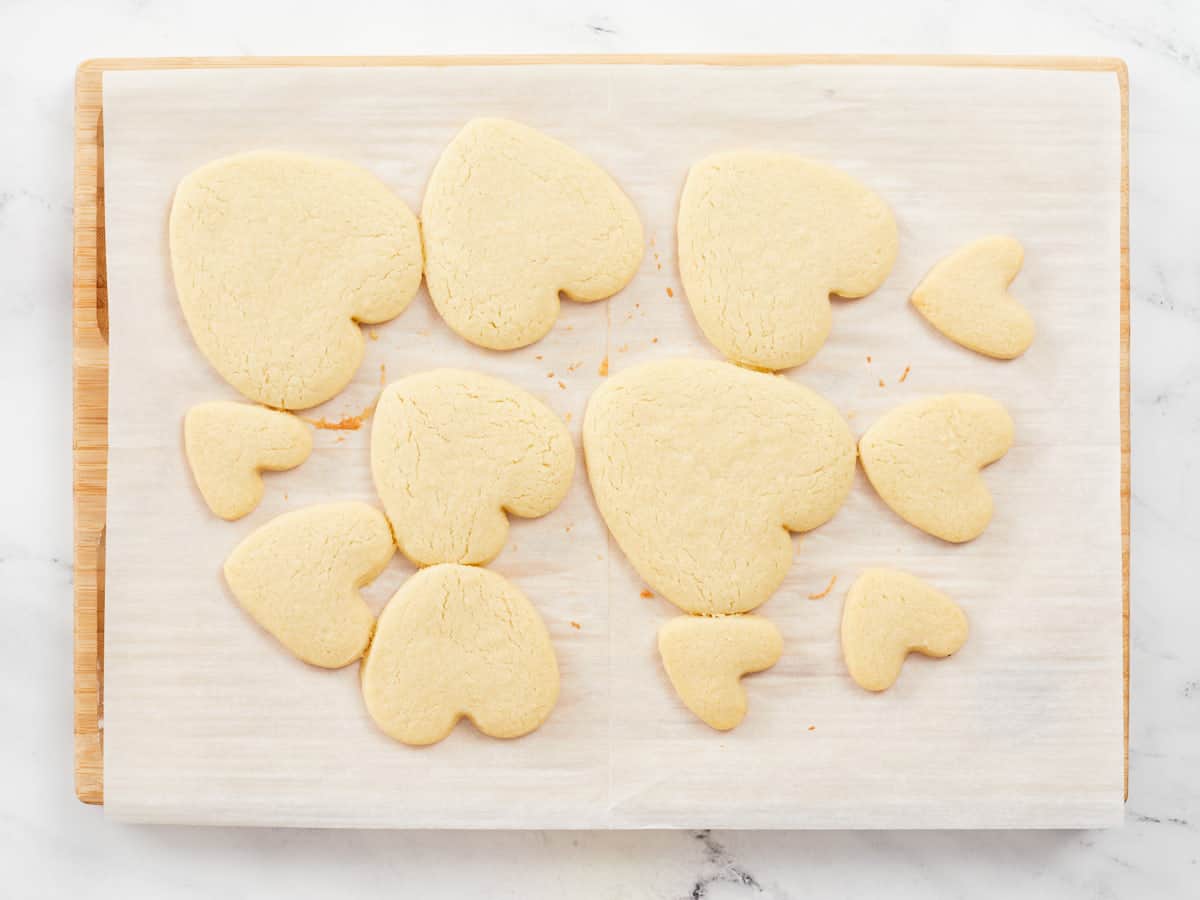 Overhead shot of baked Valentine's Day cookies.