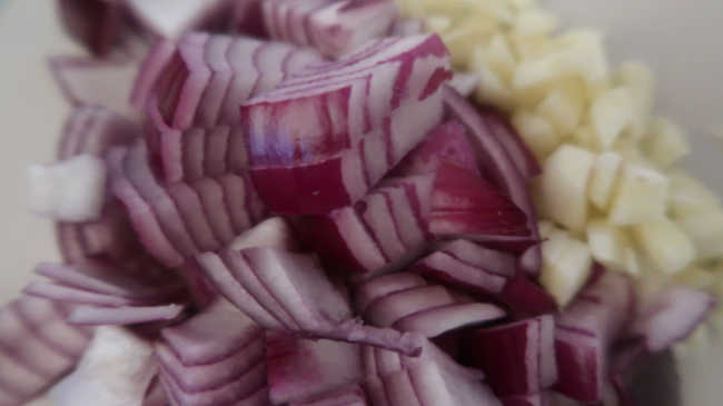 Chopped onion and garlic