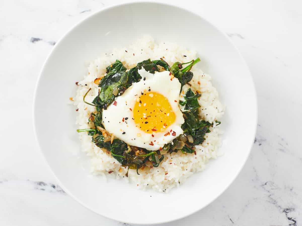 Overhead shot of Everything Bagel Rice Bowl