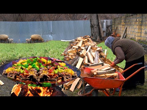 Traditional Azerbaijani Cuisine Sadjichi in the Village