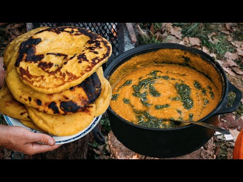 Fluffy Naan Bread & Dhal On Open Fire🔥ASMR Cooking Nature Sounds, No Talking