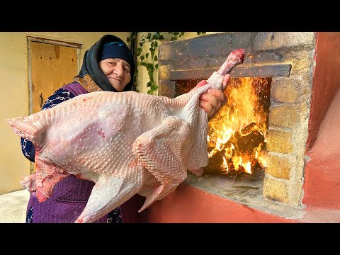 Cooking Delicious Huge Turkey with Vegetable Salad in the Oven!