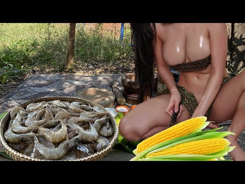 OMG!! Amazing Beat the shrimp with the corn, Eating Delicious, Cooking Hit