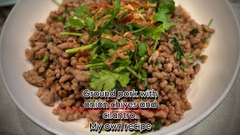 Ground pork with onion chives and cilantro #cookingvideo #cookingchannel #food