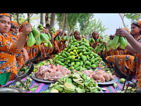 Chicken & Eggplant Mixed Gravy Recipe - Brinjal Chicken Torkari - Delicious Village Food