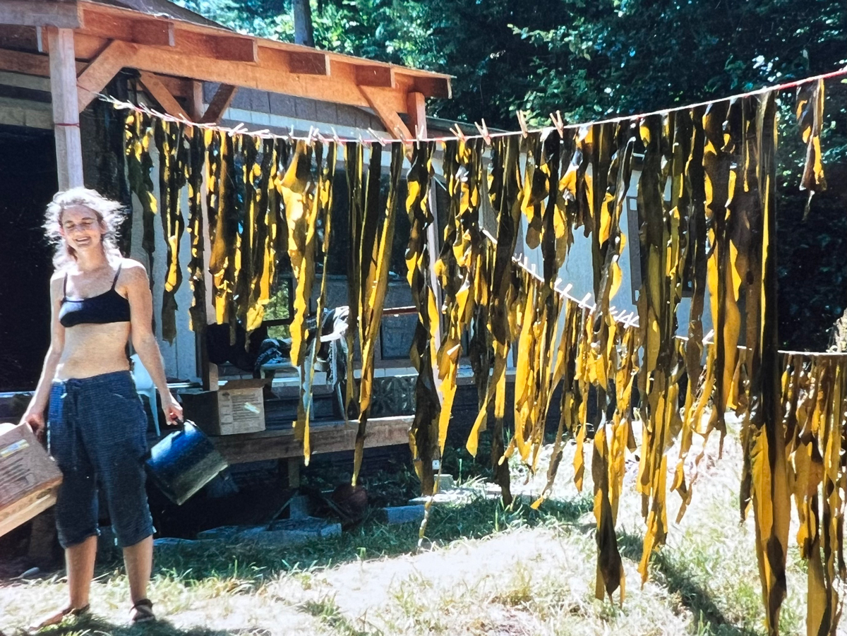 Juliet Blankespoor hanging seaweed to dry.