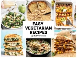 Collage of vegetarian recipe images with title text in the center.