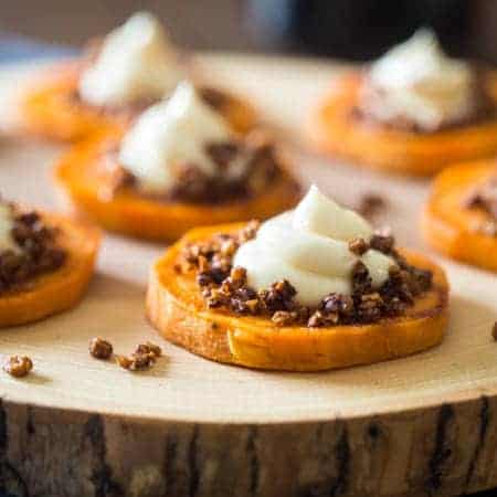 4 Ingredient Sweet Potato Pie Bites - These gluten free maple roasted sweet potato pie bites are a quick and easy snack or appetizer that tastes just like sweet potato pie, but are a whole easier to make! Perfect for Thanksgiving! | FoodFaithFitness.com | @FoodFaithFit