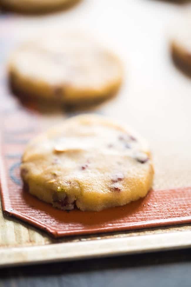 Vegan Cranberry Pistachio Shortbread Cookies with Balsamic Reduction - Gluten free shortbread cookies with crunchy pistachios, chewy cranberries and tangy balsamic reduction! They're a healthy, vegan cookie for Christmas! | Foodfaithfitness.com | @FoodFaithFit