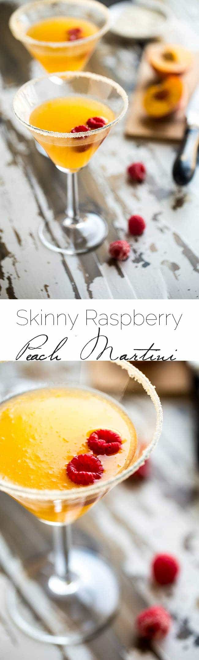 Skinny Raspberry Peach Martini - An easy, sugar free martini with only 150 calories! Perfect for summer entertaining! | Foodfaithfitness.com | @FoodFaithFit