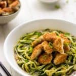 Coconut Honey Garlic Chicken and Zoodles - Crispy, Crunchy and Healthy! | Foodfaithfitness.com | #recipe #chicken #zucchininoodles