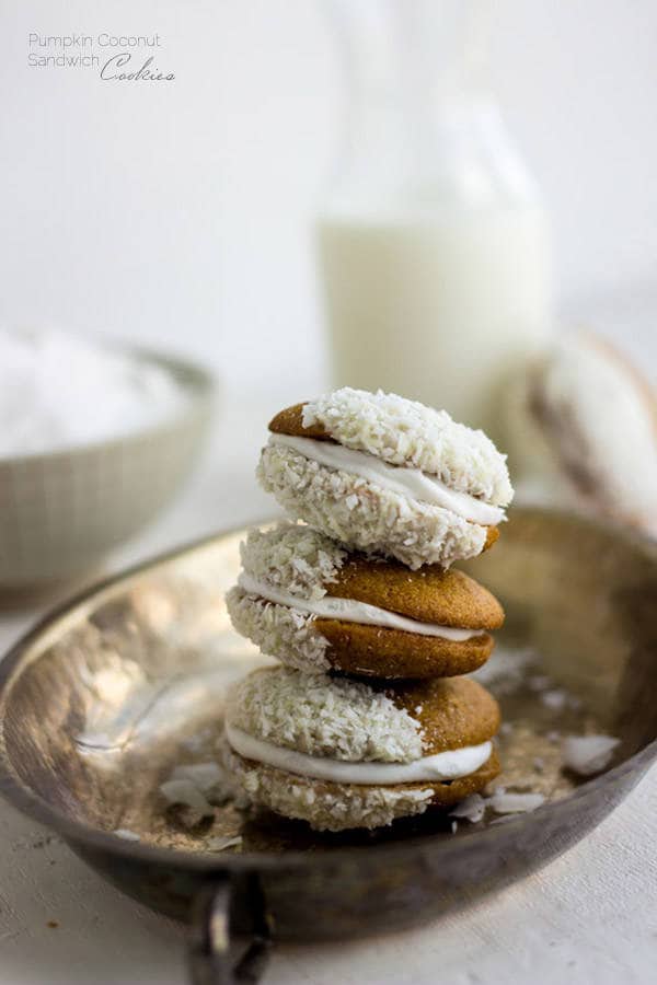 Pumpkin Cookies with Coconut Cream - These are SO good and they're whole wheat and have no butter! | Foodfaithfitness.com | #pumpkin #cookie #recipe