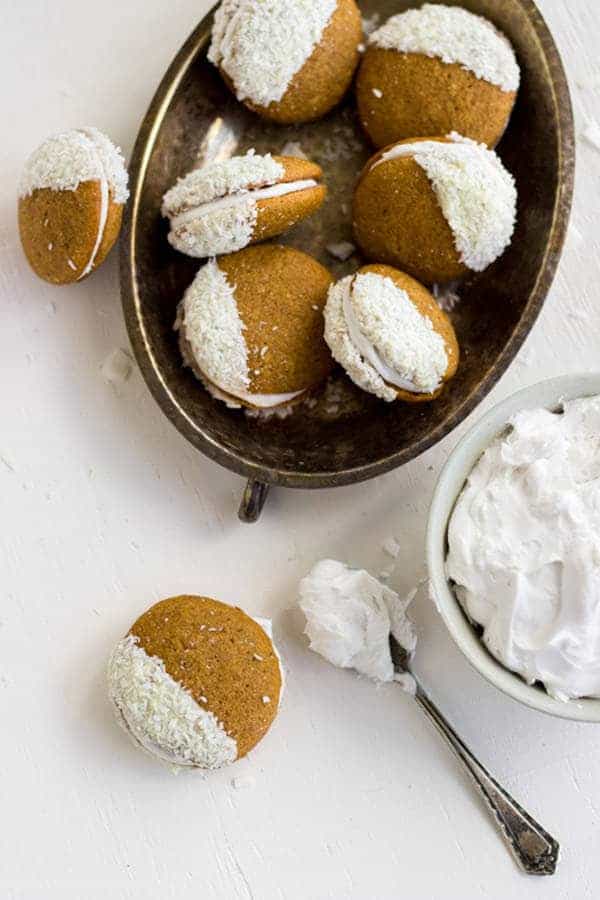 Pumpkin Cookies with Coconut Cream - These are SO good and they're whole wheat and have no butter! | Foodfaithfitness.com | #pumpkin #cookie #recipe