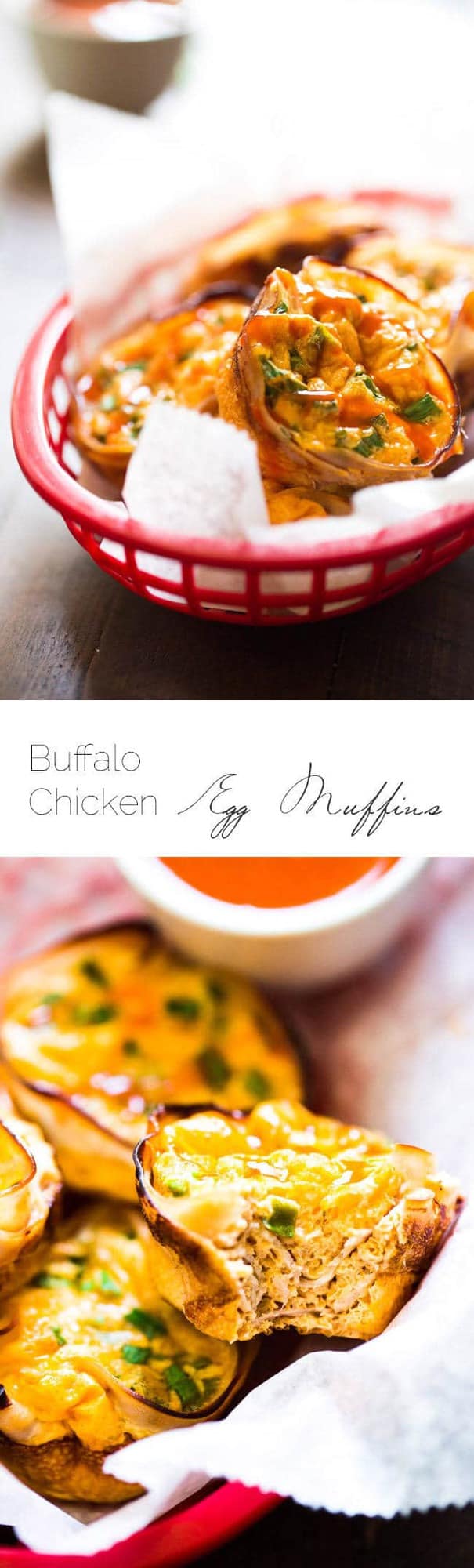 Buffalo Chicken Egg Muffin Recipe - Protein Packed and ready in 20 minutes, these are perfect for a healthy on the go breakfast or game day bite! | Foodfaithfitness.com | #recipe