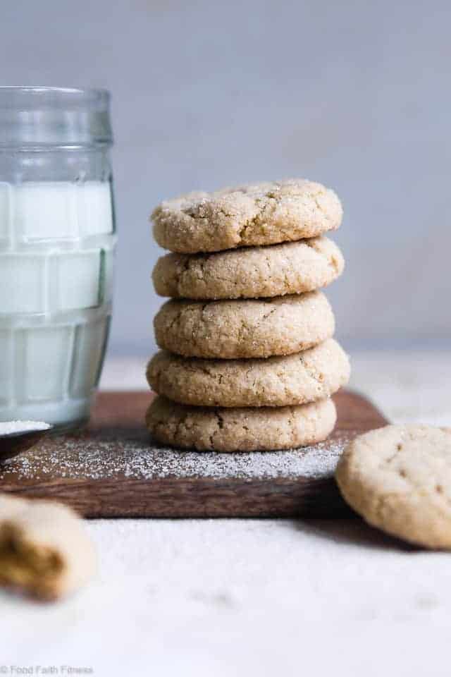 Soft Gluten Free Vegan Sugar Cookies - These SOFT and CHEWY Gluten Free Sugar Cookies are SO easy to make and seriously tasty! No one will believe these are healthy, dairy and egg free and only 115 calories! | #Foodfaithfitness | #vegan #healthy #dairyfree #eggfree #glutenfree