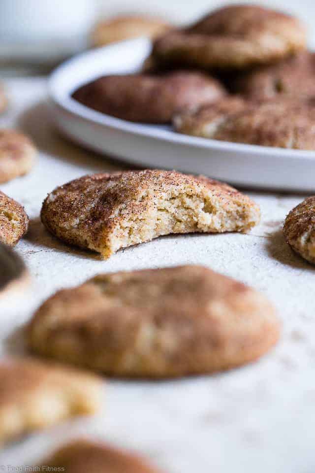 Gluten Free Vegan Snickerdoodles - These EASY, egg, dairy and gluten free snickerdoodles are perfectly soft, chewy and spicy-sweet! Made from simple, pantry-essential ingredients, only 120 calories and SO tasty! | Foodfaithfitness | #Glutenfree #Vegan #Healthy #Dairyfree #Eggfree