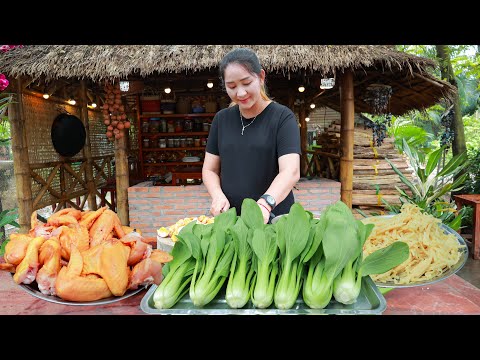 Cooking with sros: Delicious chicken drumstick and wing, bamboo shoot recipe, bok choy cook sauce