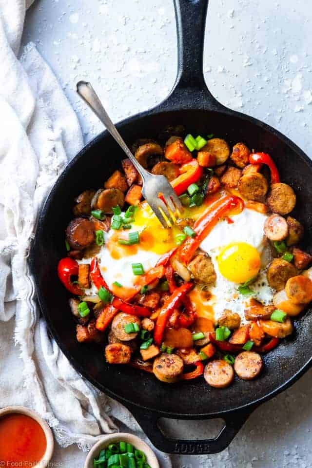 Buffalo Chicken Paleo Sweet Potato Hash 