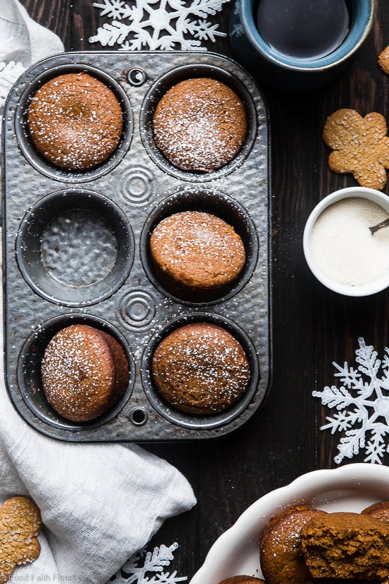 The BEST Healthy Gluten Free Gingerbread Muffins  - This truly is the best healthy gingerbread muffin recipe! Dairy and egg free, vegan friendly and only 5 ingredients and perfect for Christmas morning! | Foodfaithfitness.com | @FoodFaithFit