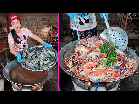 Unique style cook big shrimps - Delicious shrimps recipes - Cooking with Sreypov