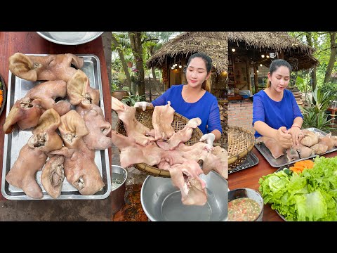 Pregnant mum cook pig ears for 2 recipes, crispy and grilling cooking - Cooking with sros