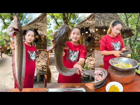 Pregnant chef cook big cat fish recipe with country style | Cooking with Sros