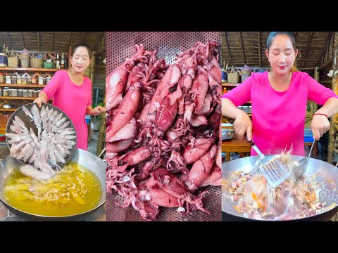 Delicious fry SQUID and cook recipe - Pregnant chef cooking - Cooking with sros