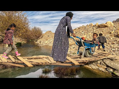 Empty Nets; Unfriendly River: Mother and Children Disappointment Empty-Handed