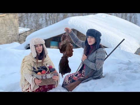 Cooking on a snowy day in the village! Cooking heart and liver with vegetables.